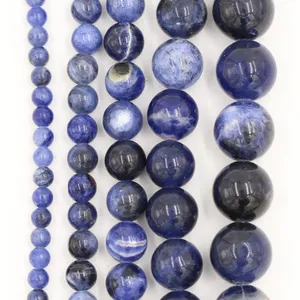 Perles en pierre naturelle en vrac, 4 à 12mm, pierres précieuses bleues, sodalite, string d'atterrissage, vente en gros, pièces