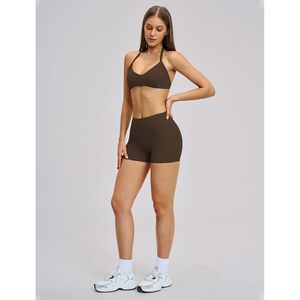 Women Two Piece Workout Set <b>Halter</b> Sports <b>Bra</b> High Waist Gym Shorts Yoga Athletic Clothes Sweat Wicking Breathable Quick Dry - Product Image 5