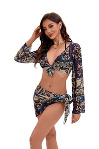 <span class=keywords><strong>Costume</strong></span> da bagno moda 4 pezzi con stampa retrò personalizzato Bikini Sexy <span class=keywords><strong>nero</strong></span> con <span class=keywords><strong>reggiseno</strong></span> Push-Up e infradito con decorazione di gioielli - Product Image 5