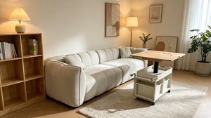 Minimalist Fabric <b>Sofa</b> Bed Three Seat Padded Arms Cushion Back Upholstered Wood <b>Legs</b> Living Room Couch - Product Image 2
