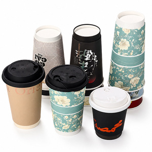 Gobelets en papier kraft à double paroi, estampés or, jetables et recyclables, pour boissons chaudes, disponibles en tailles 8 oz, 12 oz, 16 oz, 40 oz. - Product Image 2