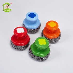 Household Cleaning Scrubbers Stainless Steel Hand Scourer Daily Necessities Metal <strong>Sponge</strong> With Short <strong>Handle</strong> - Product Image 3