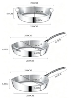 Poêle à frire rétro antiadhésive à poignée unique Dia. 27 cm, en acier inoxydable triple couche 304, base 3 couches, compatible induction, capacité 1-2 L, pour la maison