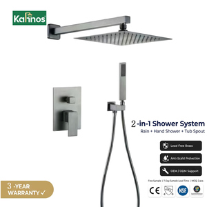 Dual Head Rainfall Shower System In-Wall Thermostatic Faucet Mixer with Soft & Jet <b>Spray</b> Pattern Brass Bathroom Showers Set - Product Image 1