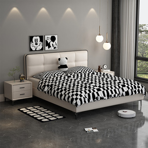 <span class=keywords><strong>Lit</strong></span> de chambre moderne ultra-fin en cuir avec dossier simple et fin pour petits appartements, <span class=keywords><strong>lit</strong></span> pour enfants/garçons et invités, style bois massif - Product Image 3