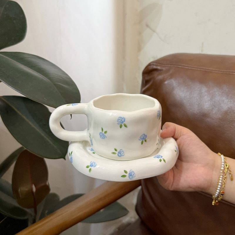 Fleur bleue 320ml tasse 15.5cm plat