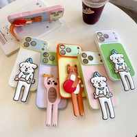 Coque de téléphone portable tendance avec motif animaux amusants et bandes néon, support intégré, pour iPhone 17 16 15 14 Pro Max, motif chien de dessin animé mignon, coque arrière avec support