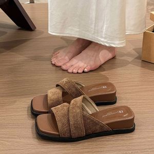 2026 Summer New Cross Strap Chunky Sole One Band Slides Versatile All Match Women Casual Outdoor Beach <b>slippers</b> - Product Image 2