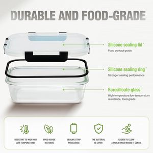 10個入り 1040ml＆370ml ガラス製食品保存容器 蓋付き、気密漏れ防止ガラス製ミールプレップ容器、電子レンジ対応 - Product Image 2