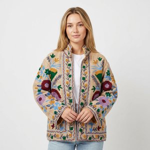 Women's Indian Handmade Embroidered Sujani <b>Quilted</b> Cotton <b>Jackets</b> Lightweight Breathable Unique Traditional Indian <b>Pattern</b> New - Product Image 1