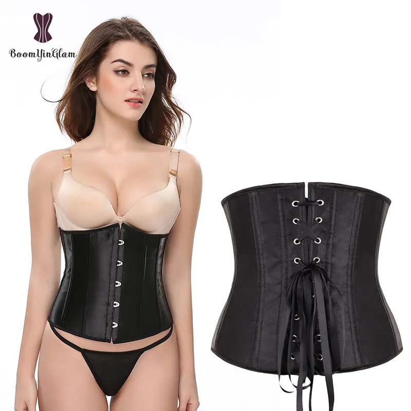 Giá Rẻ Eo Giảm Béo Đàn Hồi Boned Cộng Với Kích Thước 6XL Phụ Nữ Satin Underbust Corset Eo Huấn Luyện Viên Với Thong