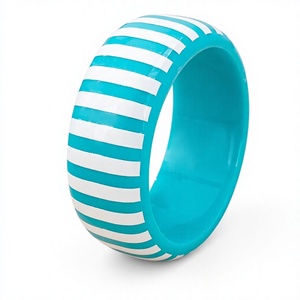Bracelets en résine acrylique faits à la main, empilables, rayés, bijoux de mode unisexe, ensemble de bracelets à motifs rose, bleu, or rose - Product Image 2