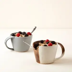 Wholesale Custom Logo Clay Colored Ceramic Drink Coffee Mug Breakfast Cereal Milk Cup with Spoon Holder