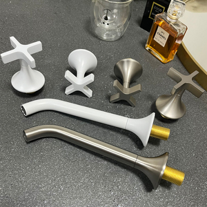 Minimalist Wall Mount Basin Faucet 3 Holes Brushed Silver White Gunmetal Gray Finish 2 Handle Ceramic Valve Core - Product Image 1