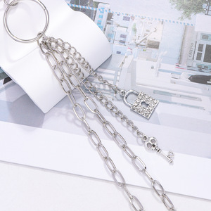 โซ่คาดเอวพร้อมจี้โลหะแบบล็อคสองชั้น สไตล์ฮิปฮอป สำหรับตกแต่งกางเกงยีนส์ เครื่องประดับสำหรับงานปาร์ตี้ ทำจากโลหะผสมสังกะสี สีขาว K - Product Image 4