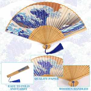 Elegant Bamboo and Silk <b>Fans</b> Wooden Folding Bamboo Gan <b>Hand</b> <b>Fans</b> for Weddings Parties and Home Decor - Product Image 4