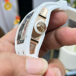 <strong>Watch</strong> Luxury <strong>Watches</strong> for <strong>Women</strong> 07-01 Pink Ceramic Tonneau <strong>Skeleton</strong> Diamond Red Strap Automatic Mechanical Moissanite <strong>Watch</strong> - Product Image 3