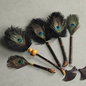 Plumeau en plumes de paon, racine de bambou violette, plumes d'autruche, doux, décoratif, essentiel pour la salle de thé, fouet zen - Product Image 1