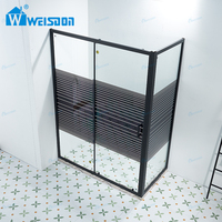 Porte de douche coulissante rectangulaire en aluminium noir mat de haute qualité Weisdon avec cadre en verre trempé