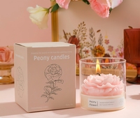 Tasses en verre Vente en gros Fleurs de pivoine Bougies parfumées en cire de soja Convient comme cadeau parfumé pour les copines