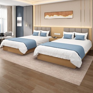 Muebles para Habitación de <span class=keywords><strong>Hotel</strong></span> King Size, Cabecera Integrada con 5 Paneles Verticales de Cuero, con Mesitas de Noche con Almacenamiento Abierto por Ambos Lados - Product Image 3