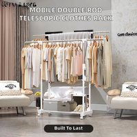 Porte-vêtements moderne mobile à double tringle en métal, télescopique et réglable en hauteur, pour intérieur et extérieur, séchoir à linge pour balcon et porte-manteau pour salon