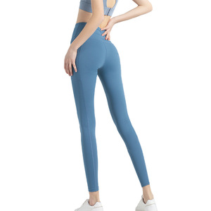 Pantalon de yoga taille haute pour <span class=keywords><strong>femme</strong></span>, uni, avec poches, effet ventre plat, en tissu extensible, longueur intégrale, legging de sport moulant - Product Image 6