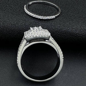 Thiên Tài Phụ Nữ Engagement <span class=keywords><strong>Ring</strong></span> Và Ban Nhạc Đám Cưới Pinky Iced out Nhẫn 925 Sterling Bạc VVS Moissanite Baguette Ngón Tay Bộ Nhẫn - Product Image 3