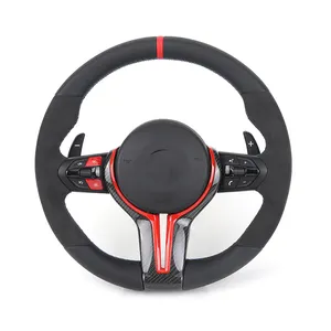 With Red Carbon Trim Half Alcantara M Sport Steering Wheel for BMW F10 F30 F40 M3 F80 M4 F82 M5 F90 X5 F15 X6 E71 F16 E60 E90