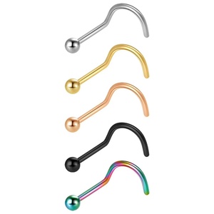 Piercings de Nariz de Acero Inoxidable en Forma de 7 y 5, Joyería Corporal con Zirconia, Barra en L Curva de 8mm, Barra Recta, Anillos de Nariz - Product Image 2