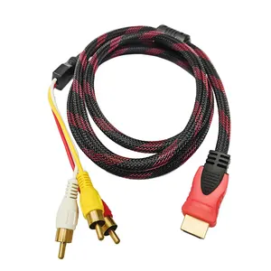 Kabel Konverter Adapter Audio Video Komposit HDMI Ke 3 RCA Male To 3 RCA Lotus 1.5M Nilon HD