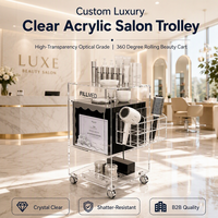 Özel OEM CNC İşlemeli Şeffaf Akrilik 3 Katlı Tekerlekli Servis Arabası Salon Güzellik Spa Depolama Dolabı Tekerlekli