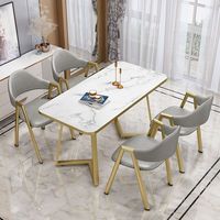Ensembles de Tables à Manger Nordiques Modernes en Bois Compactes et Abordables avec Plateaux en Pierre Frittée, 6 Chaises, Ensemble de Table et Chaises de Salle à Manger d'Hôtel en Marbre, 4 Meubles
