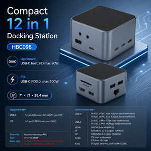 12-in-1 <span class=keywords><strong>USB</strong></span> <span class=keywords><strong>C</strong></span> Docking Station CUBE 4K 60Hz <span class=keywords><strong>HDMI</strong></span> 10Gbps Type <span class=keywords><strong>C</strong></span> HUB กิกะบิตอีเธอร์เน็ต SD TF เครื่องอ่านบัตร100W PD สำหรับแล็ปท็อป - Product Image 3