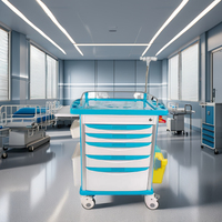 Carrito de Emergencia Médico con Ruedas ABS, Soporte para Poste de Suero y Cilindro de Oxígeno para UCI y Salas de Hospital