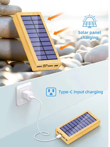 Banco de Energía Solar de 20000 mAh y 25 W con Doble USB, Material de Bambú, Cargador Portátil - Product Image 2