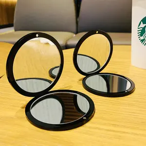 Plastik Portabel Dua Sisi Cermin Saku Perjalanan Mini Kecil Kosmetik Kompak Alat Lipat Bulat Berkilau Hitam Cermin Rias