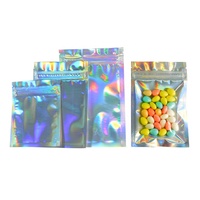 100 pièces sac en plastique à fermeture éclair holographique cadeau Logo sacs imprimés personnalisés feuille d'aluminium fermeture à glissière emballage en plastique transparent sac en Mylar