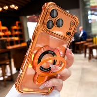 Coque en silicone transparente pour iPhone 17 16 15 14 13 12 11 Pro Max, avec béquille magnétique, protection d'objectif intégrée, antichoc airbag