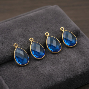 Natural London Blue Topaz 12x16mm Faceted Pear Shape Gemstone Vintage Unisex <b>Charm</b> Pendant Gold Plated 925 Sterling Silver Bezel - Product Image 3