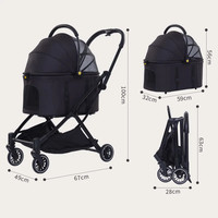 Poussette de luxe transparente à 4 roues pour chien, forme ronde, fermeture éclair, en lin, motif dessin animé, écologique, Petzanya