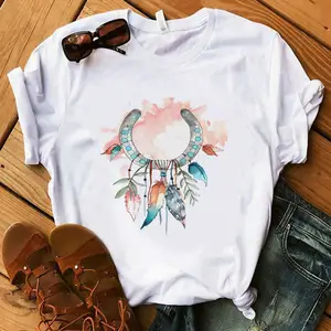 Dreamcatcher Feather patterns design printing t shirt for women oversized Short Sleeve O-neck girl Graphic Female Tee Tops shirt