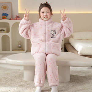 Pijamas de dibujos animados de invierno para niños, forro <span class=keywords><strong>polar</strong></span> Coral, cuello de franela para niñas, manga larga, largo completo, grueso, cálido, <span class=keywords><strong>pijama</strong></span> para mujer - Product Image 2