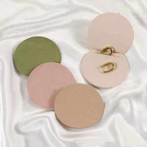 <b>Matte</b> <b>Blush</b> Nude Tone Round Mini PU Leather Jewelry Pouch, Small Capacity Portable Snap Closure Anti Tarnish Ring Storage - Product Image 4