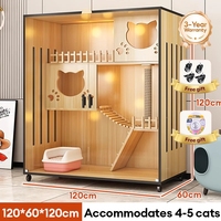 Grande Villa pour Chat en Bois à Plusieurs Niveaux, Maison pour Chat d'Intérieur, Condo pour Chaton avec Griffoir Intégré et Échelle pour Grands Chats, Meuble