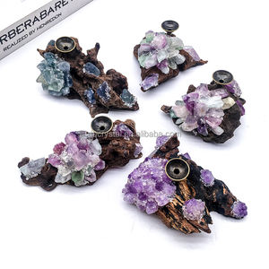 Exclusivo Soporte Esférico de Madera con Cristal de Fluorita, Piedra Preciosa, Artesanía de Cristal, Soporte de Bola de Madera en Venta - Product Image 4