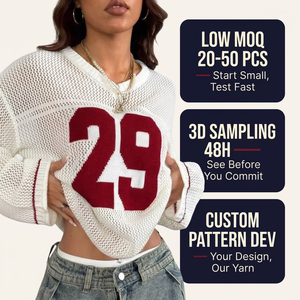 Maglione da <span class=keywords><strong>Donna</strong></span> Oversize Lavorato <span class=keywords><strong>a</strong></span> <span class=keywords><strong>Maglia</strong></span> con Logo Personalizzato, Stampa <span class=keywords><strong>a</strong></span> <span class=keywords><strong>Righe</strong></span> e Numero, Stile Camicia all'Uncinetto e Copricostume - Product Image 5