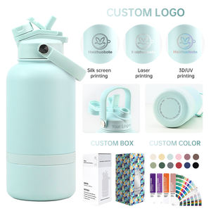 Özel logo taşınabilir 32 oz 32 oz 2 in 1 paslanmaz çelik Pet besleyici seyahat köpek su şişeleri ile gıda konteyner - Product Image 4