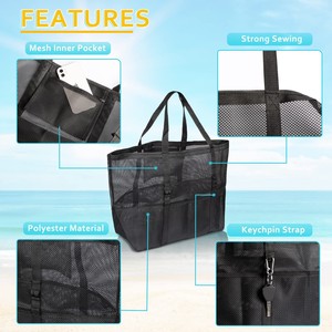 Bolso de viaje grande de malla para la playa, bolso de playa familiar con 9 bolsillos, bolsa de toalla de playa, carrito de ducha ligero para vacaciones - Product Image 3