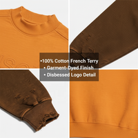 Sweat-shirt en molleton 100 % coton épais de qualité supérieure, teint en pièce, effet vintage, pour homme, col rond, avec détails usés